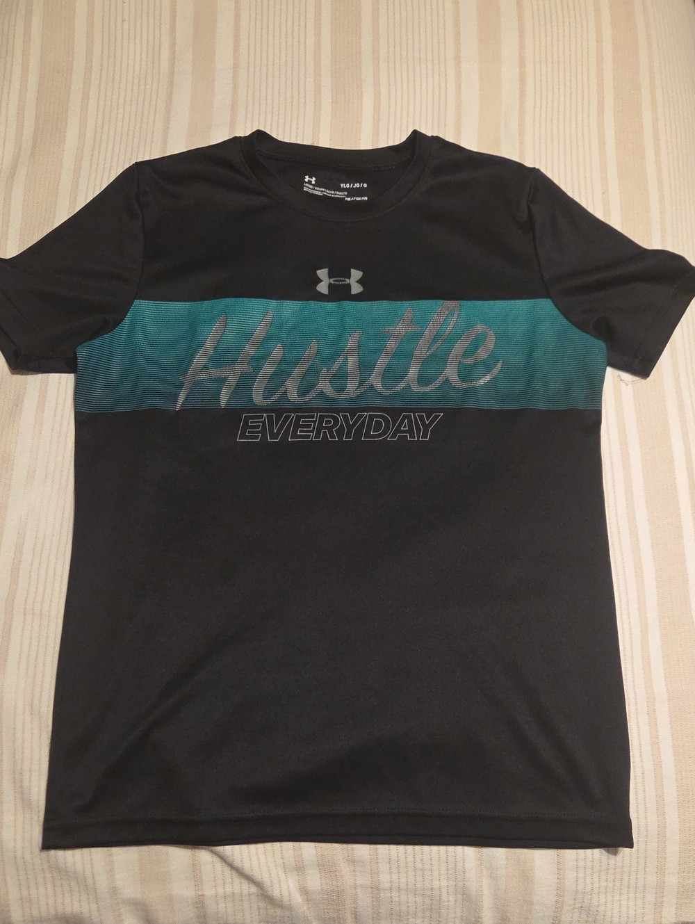 Under Armour Kid’s Hustle Everyday Short Sleeve Shirt - Black with Teal Stripe